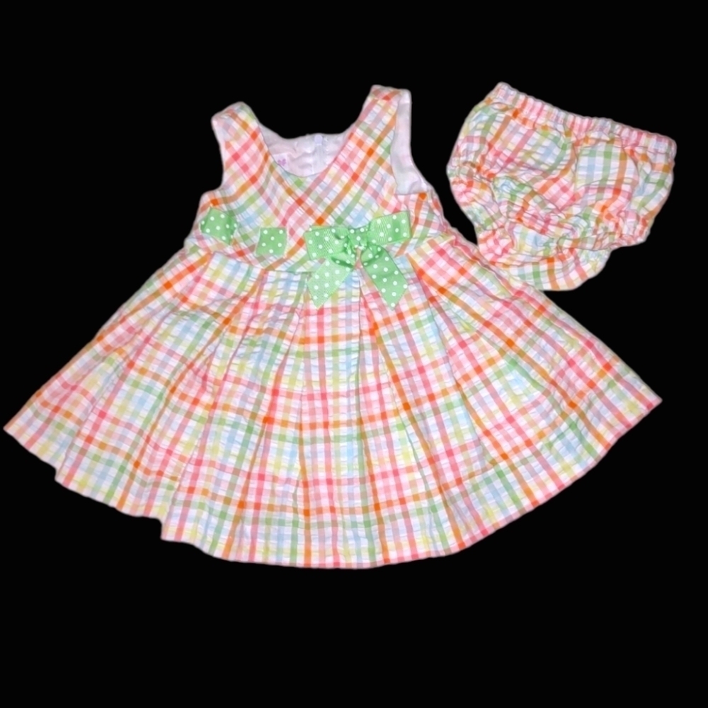 Bonnie Baby Sleeveless Plaid Dress with Matching Bloomers Size 6-9 M